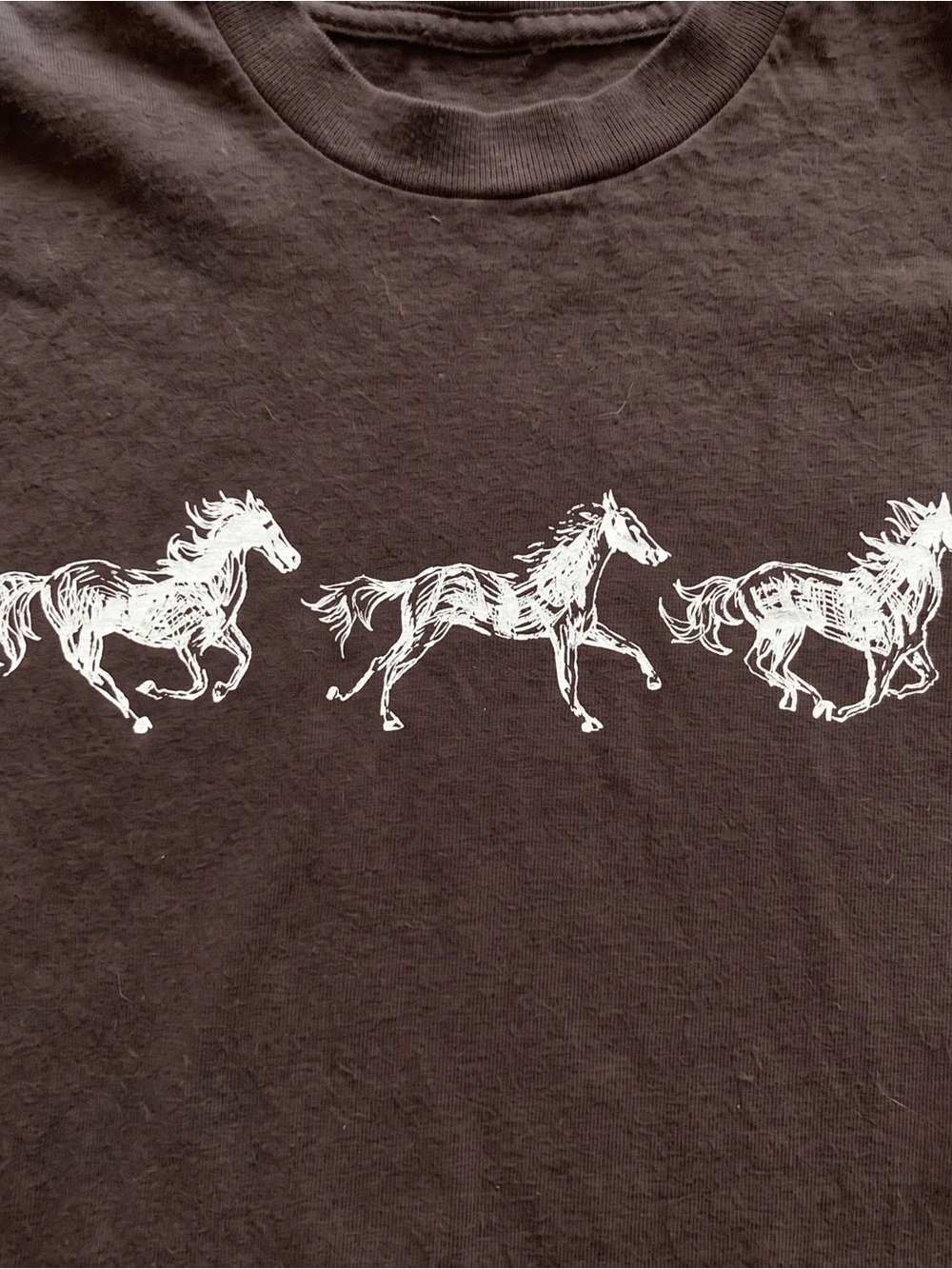 Horse Graphic Tee - Gildan Brown Tee with White Running Horse Trio Graphic - Picture 2 of 4